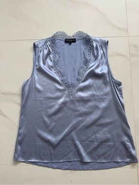 Generation Love Silver-Gray Silk Lace V-Neck Camisole